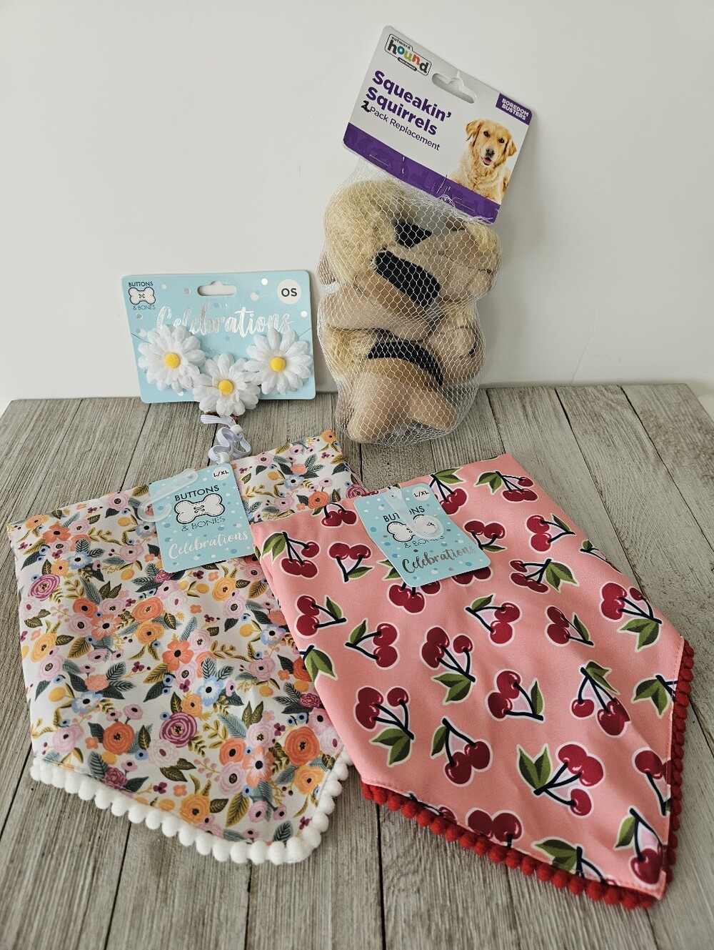 Buttons & Bones Size L/XL Dog Bandanas, Pet Headband & Outward Hound Squeakin'